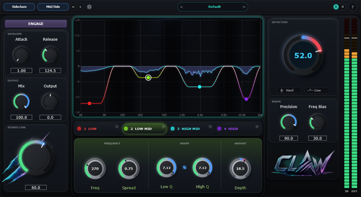 Claw dynamic spectral shaper plugin interface